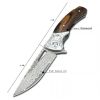 Damascus Steel Floral Design Folding Knife and Cowhide Sheath