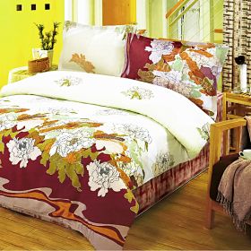 Blancho Bedding - Early Peony, 100% Cotton 4PC Comforter Set, Twin Size