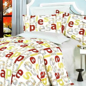 Blancho Bedding - Apple Letter, 100% Cotton 4PC Duvet Cover Set, Twin Size, (Comforter not included)