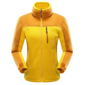 Cross-border Sources Of New Polar Fleece Warm Fleece Couple Cardigan Contrast (Option: Yellow female-M)