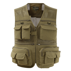 Multipurpose Indoor Outdoor Multiple Pocket Vest (Option: Light khaki-3XL)