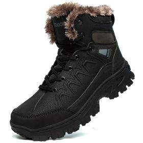 Men's Plus Size Warm High Top Outdoor Cotton Shoes (Option: Black-43)