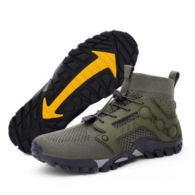 Outdoor Large Size Hiking Shoes Men's Lightweight High-top (Option: L2026 Army Green-42)